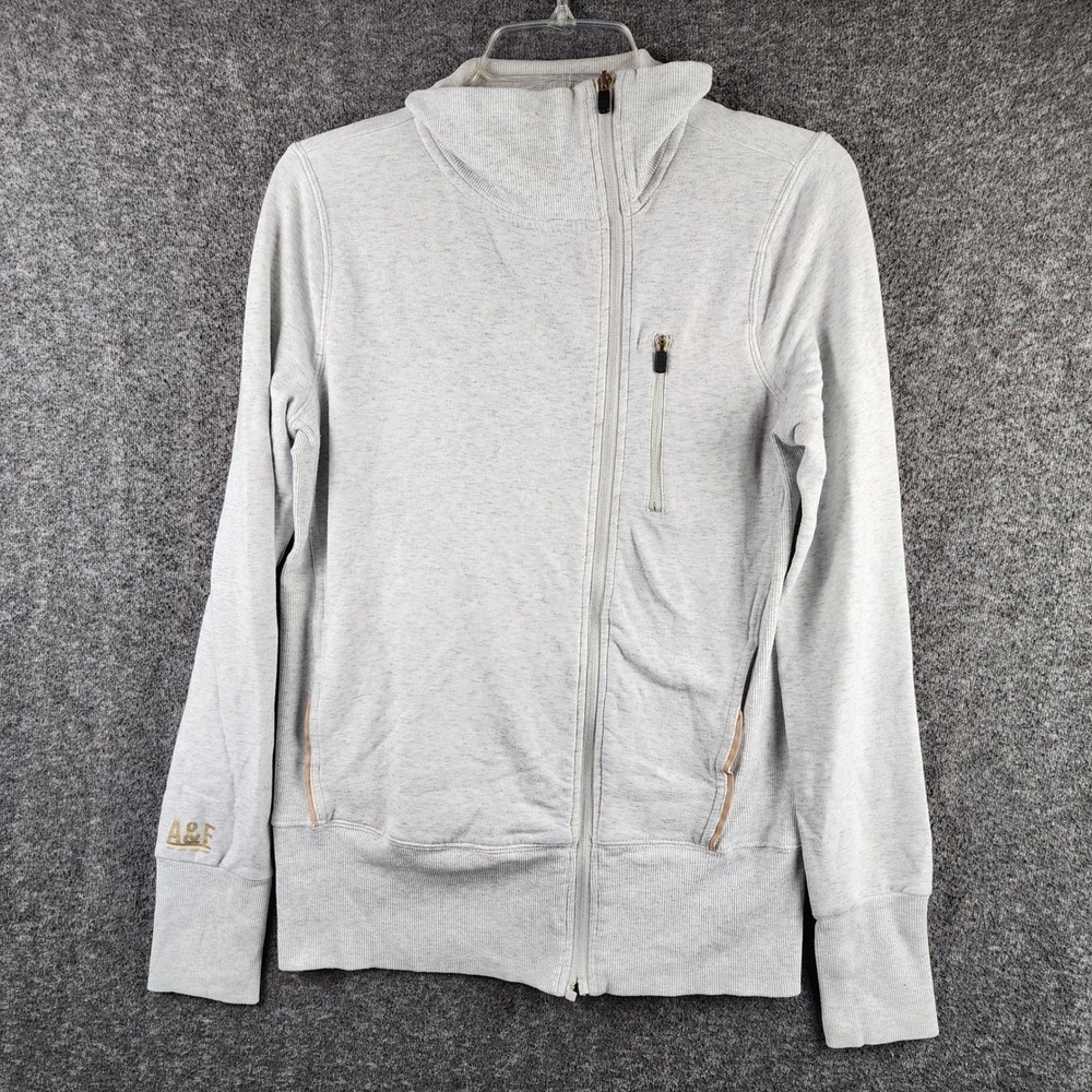 Abercrombie & Fitch Full Zip Women M Asymmetrical Heather Gray Glitter Logo EUC